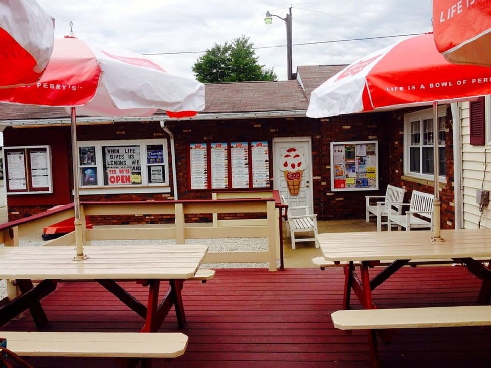 60 flavors of Perry's Ice Cream to choose from!!  Chili dogs and fries for din.