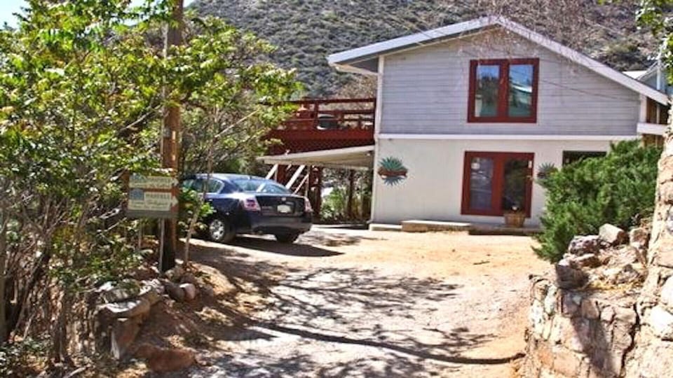 View of the front of the house as you approach