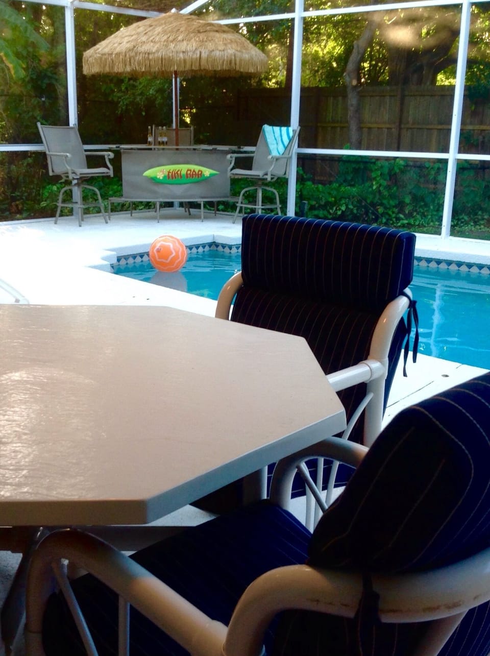 Outside seating by heated pool