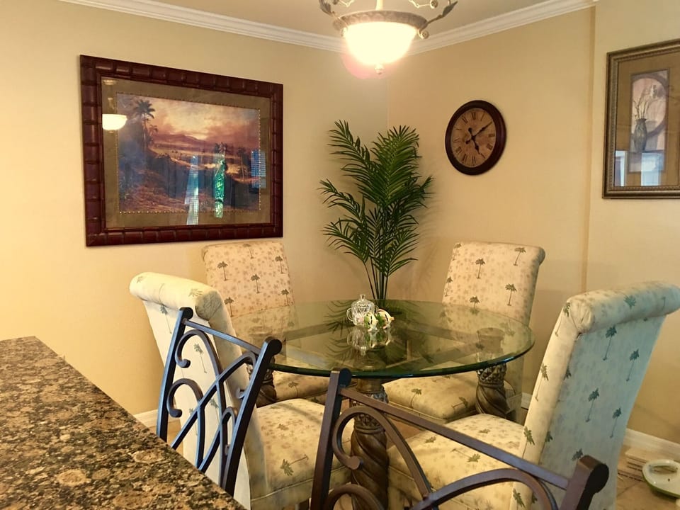 Soft "old world " decor in dining room.
