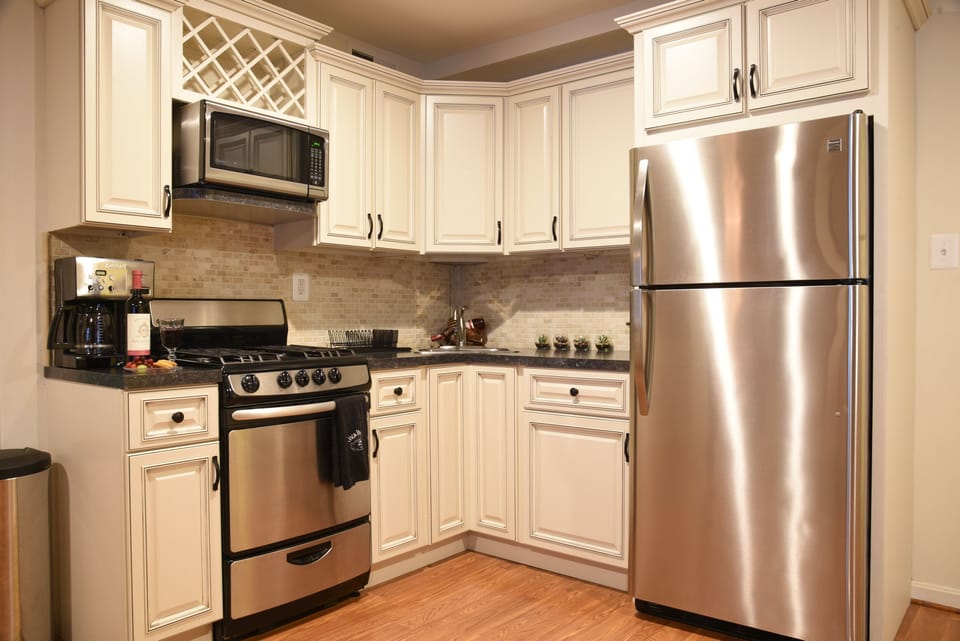 Kitchen with dinner wares and utensils
