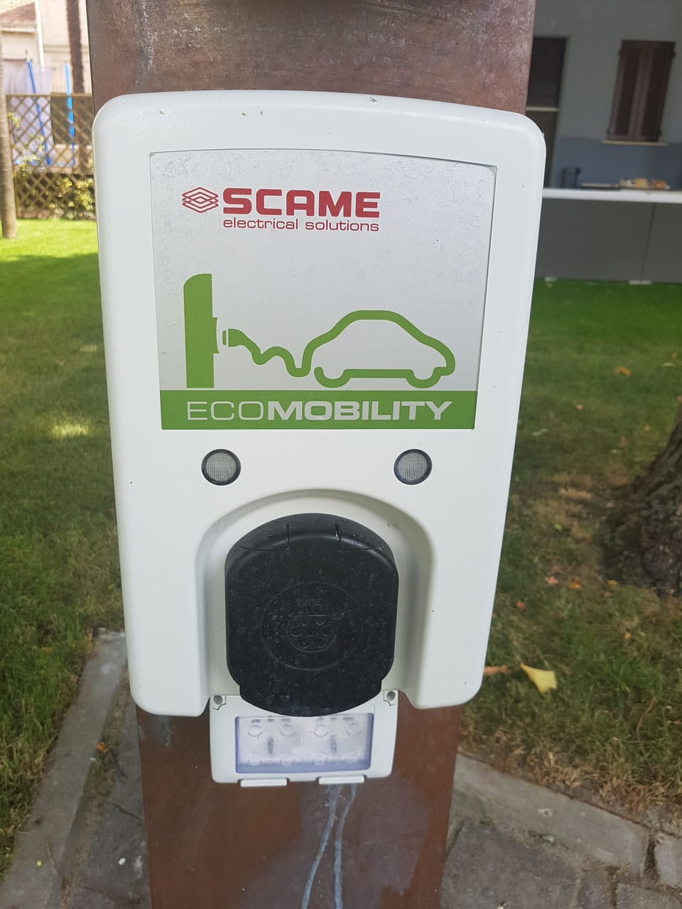 a car charging station in the garden