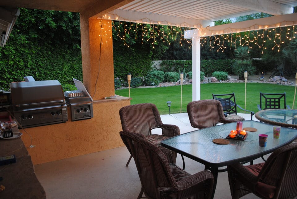 Backyard built in bbq. Operating instructions  inside in kitchen.
