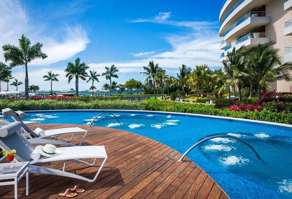 A large whirlpool with plenty of room to relax with great views
