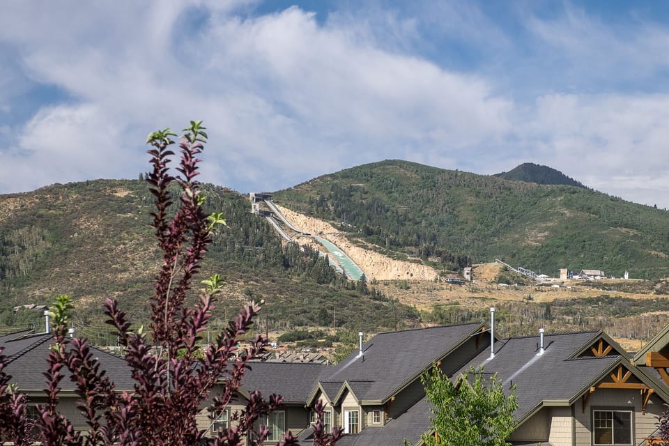 View from the deck to the Olympic Park Ski Jump Training Facility (ziplines too)