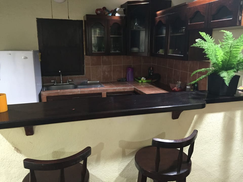 breakfast bar between kitchen and living room
