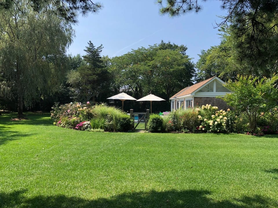 we love our gardens. flowers around inside and out of pool fence