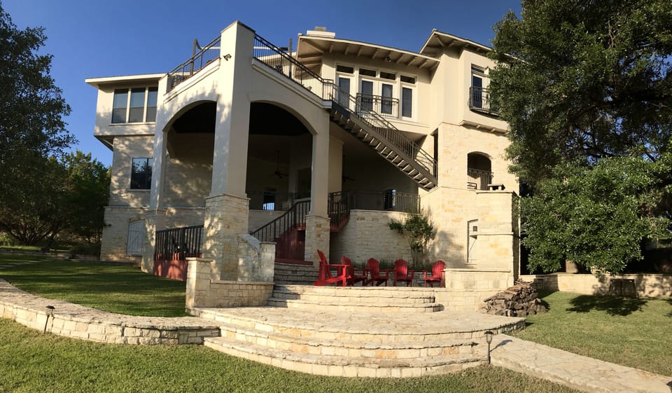 lower deck area with fireplace