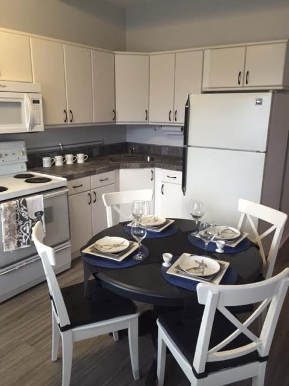 Seats 4 comfortably.  