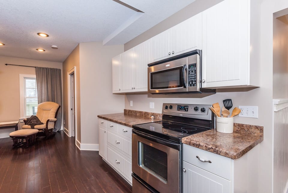 Updated kitchen with new appliances. 