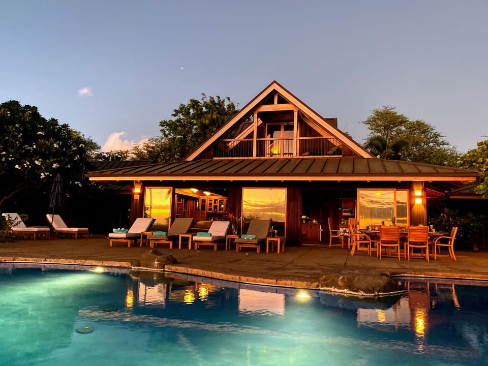 Sunset comforts with an illuminated pool