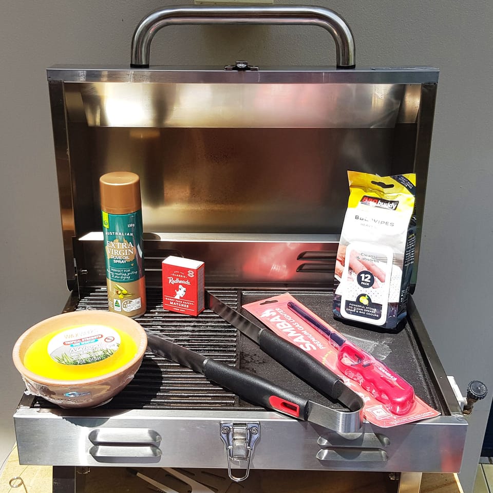 Small Gas BBQ. Utensils provided.