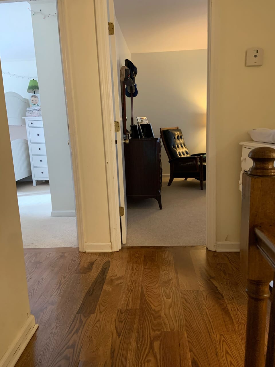 Top of stairs, three bedrooms and two baths are upstairs