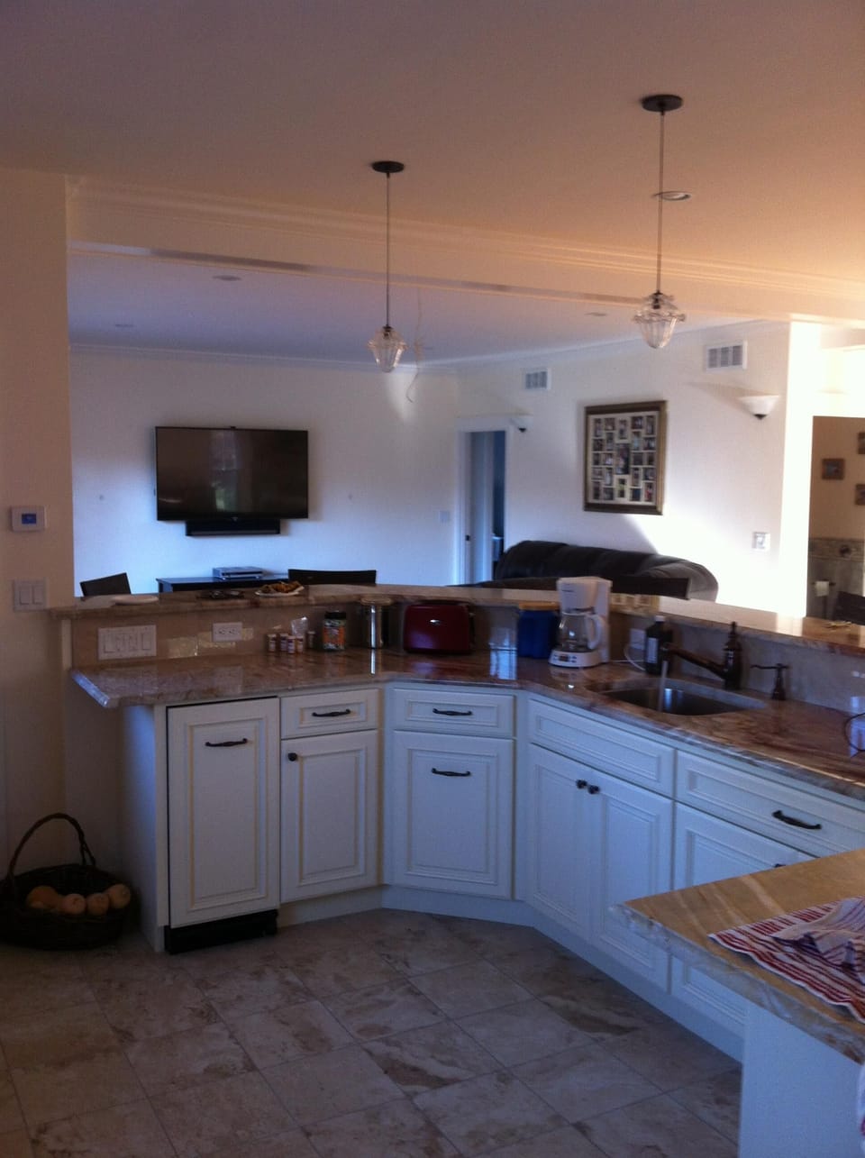 view of kitchen with granite lower and upper countertop