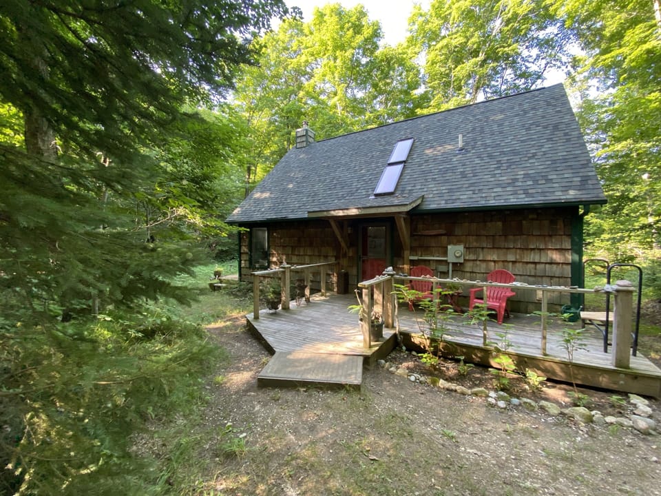 Here is the view from the road of the little chalet. Tucked in the woods.