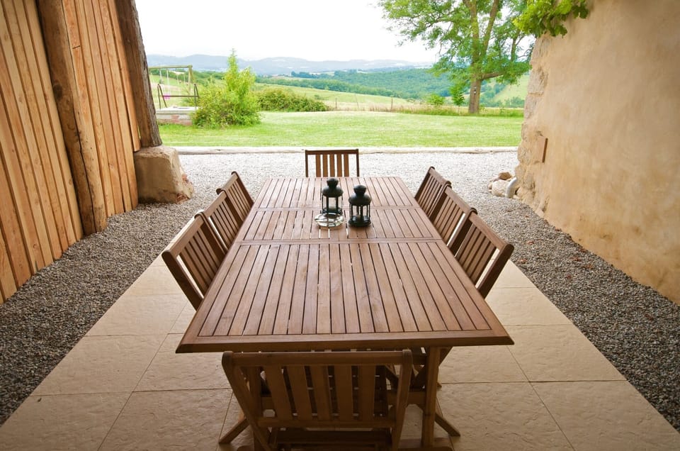 Vue des Montagnes outside dining area