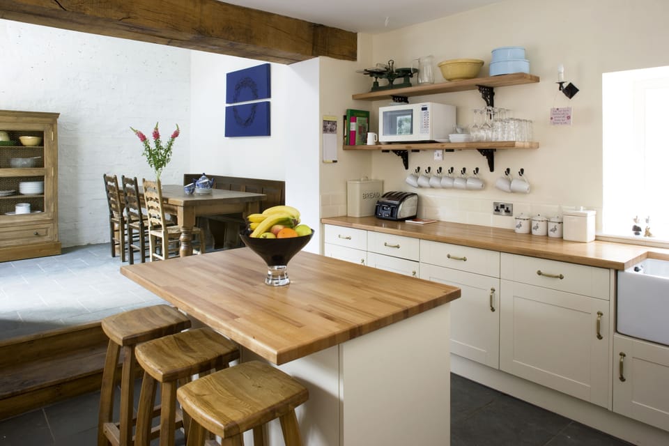 Farmhouse style kitchen with island seating