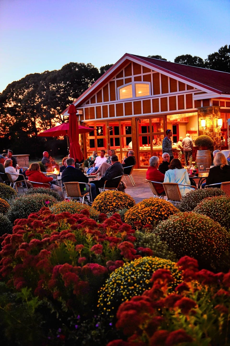 Enjoy outdoor seating on the patio at Willow Creek Winery