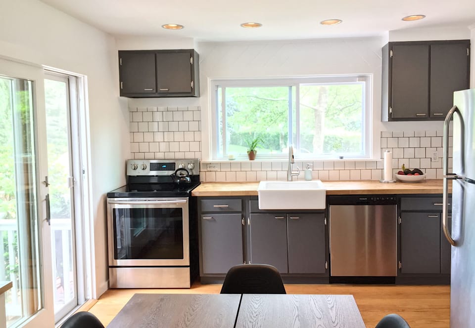 Newly Renovated Kitchen; new appliances, countertops, sink, furnishings 