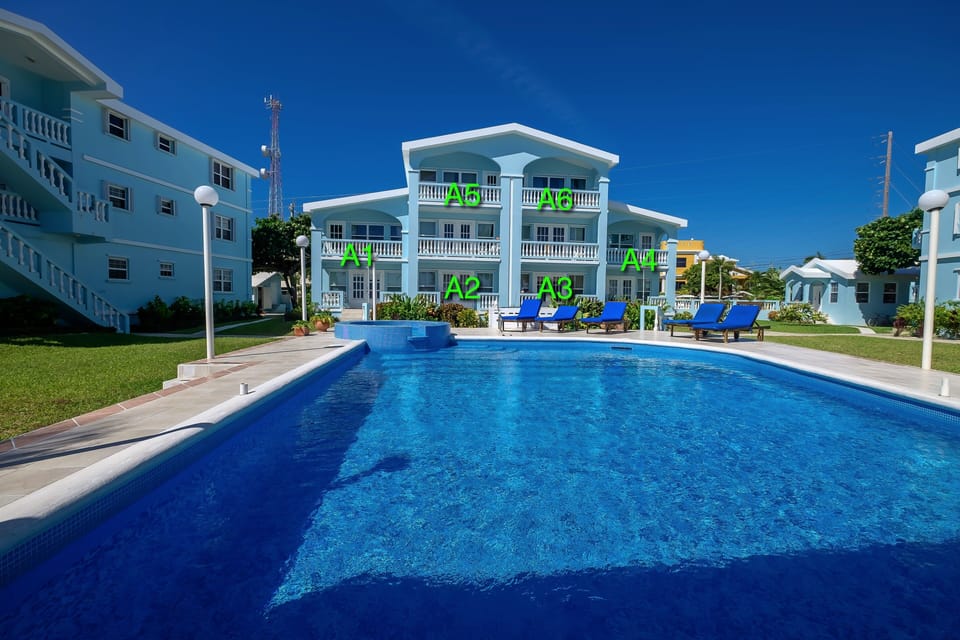 Building A sits behind the pool