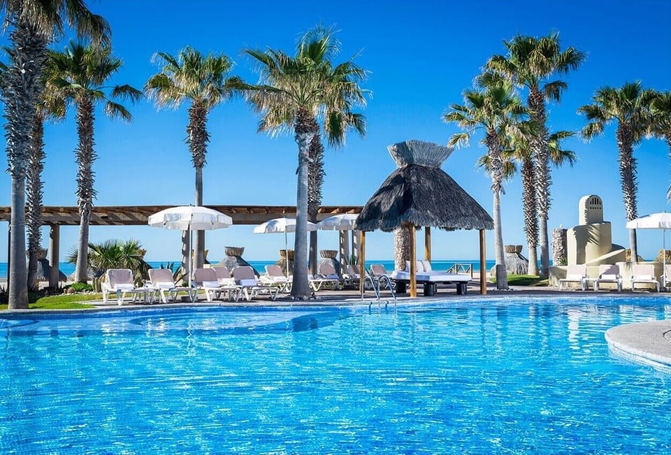 Stunning swimming pool view with Sea of Cortez in background.