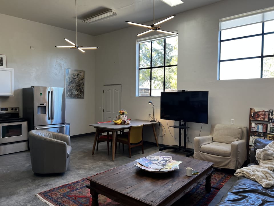 common area, concrete topped flat table
eat or work and big enough