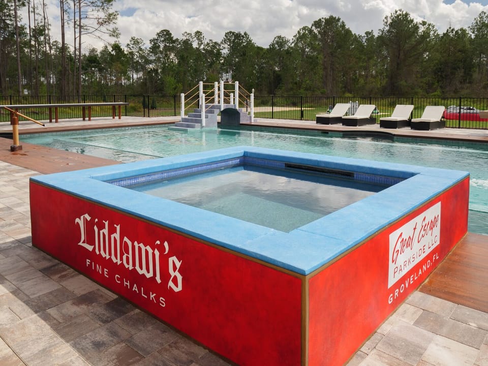 At the billiard pool, the hot tub (which faces a large screen TV) is the chalk!