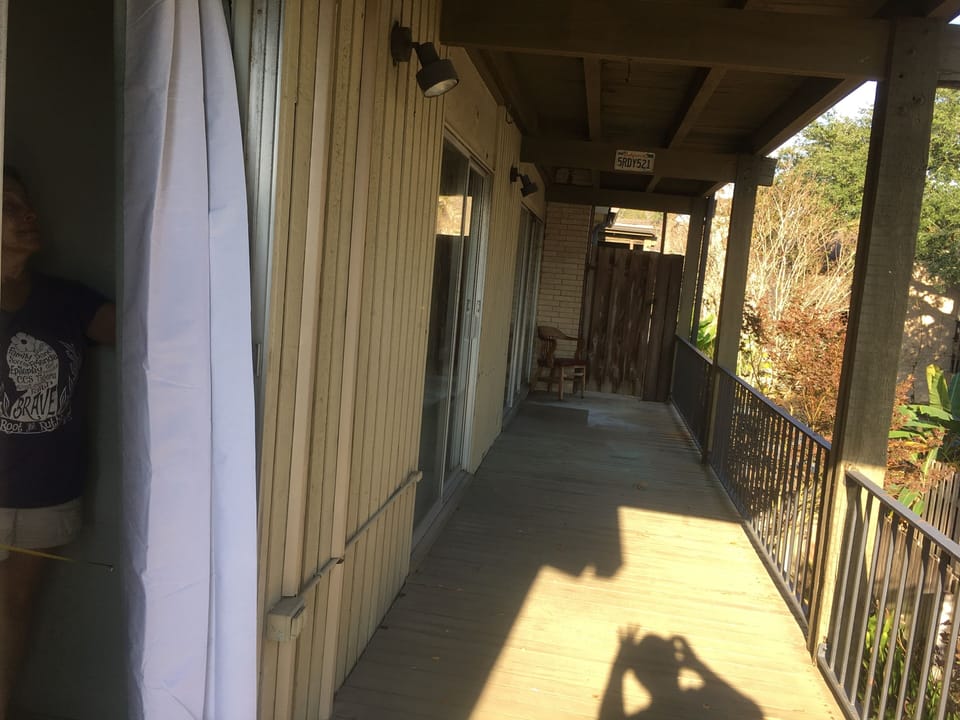 Large balcony with pool view