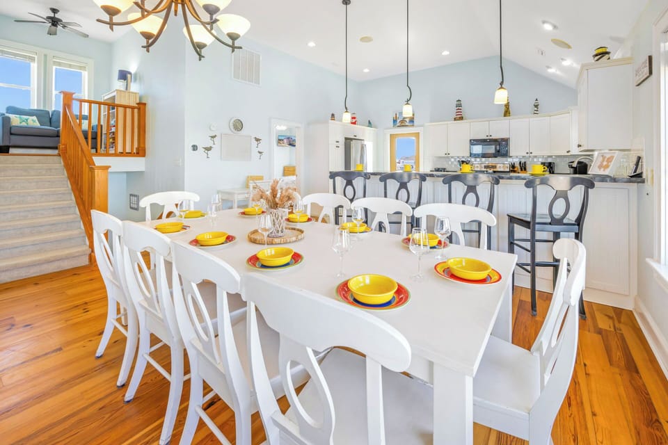 The dining area is conveniently located next to the kitchen, making it all too easy to go back for seconds!