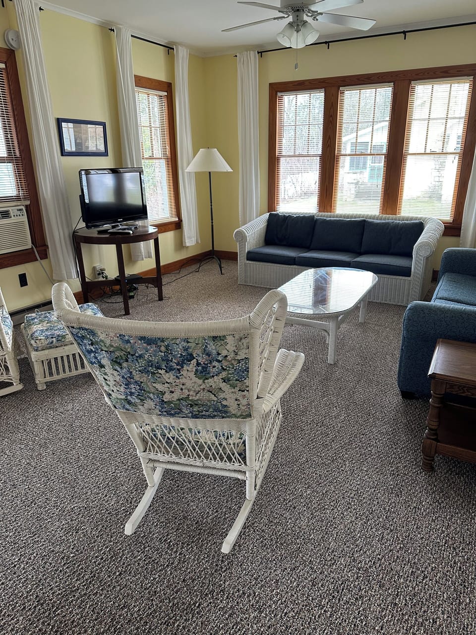 The spacious living room allows for relaxation.