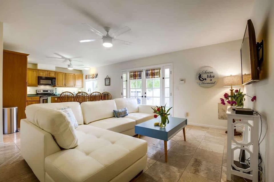 Large sectional couch in living room.