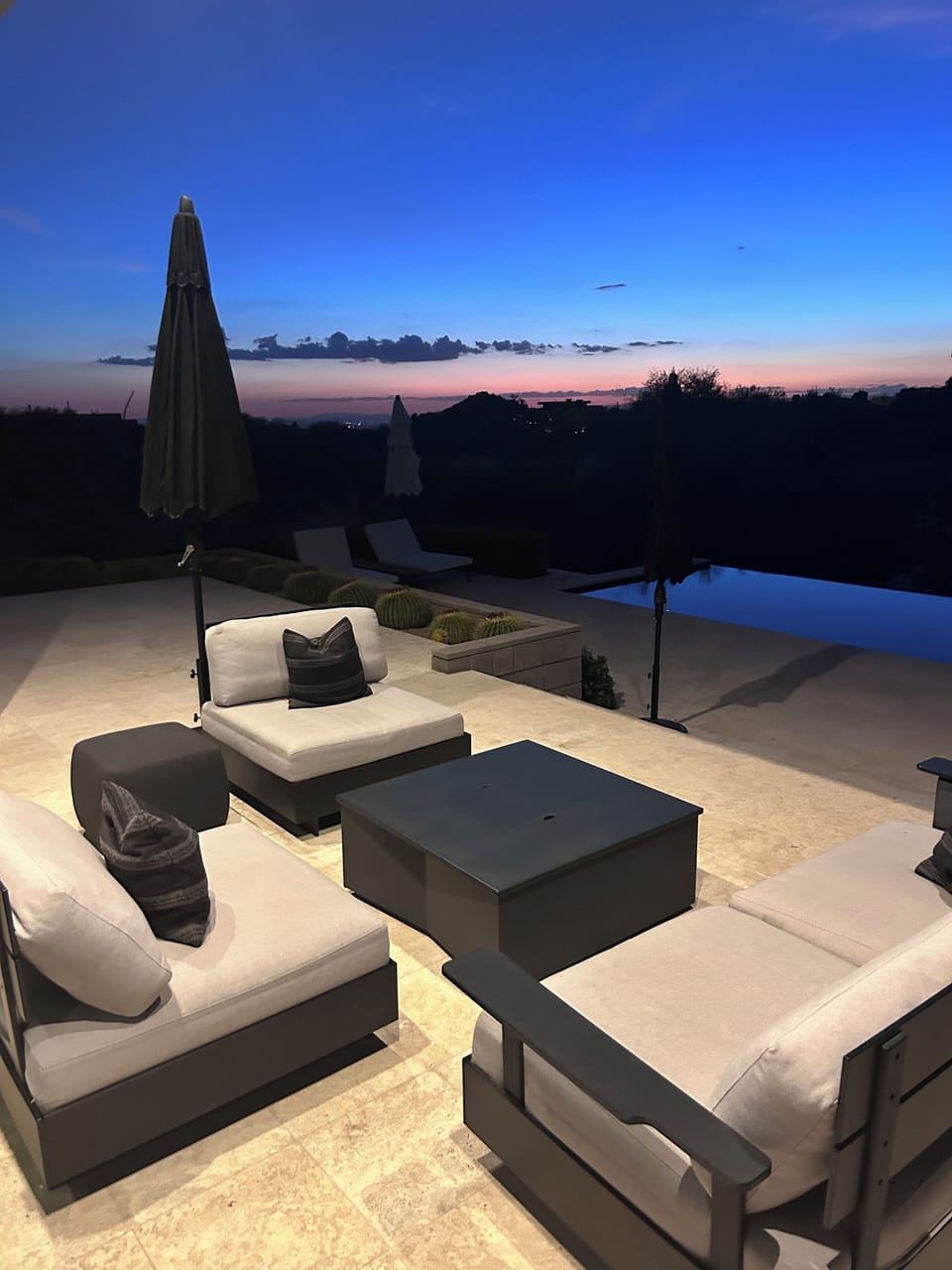 Back yard with pool, spa,fire pit and bbq unit
