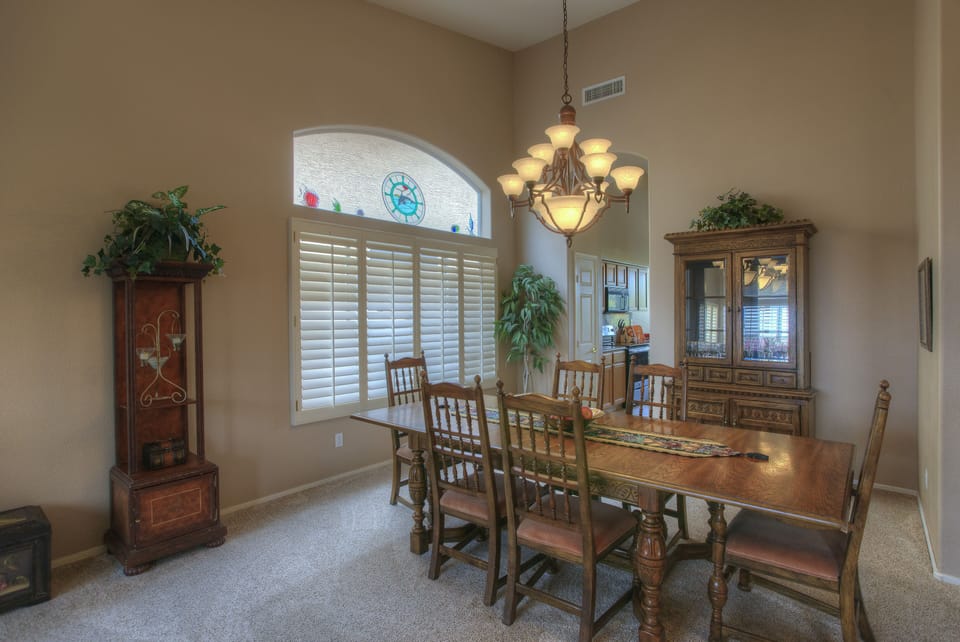 Dining table extends to easily accommodate up to 10.