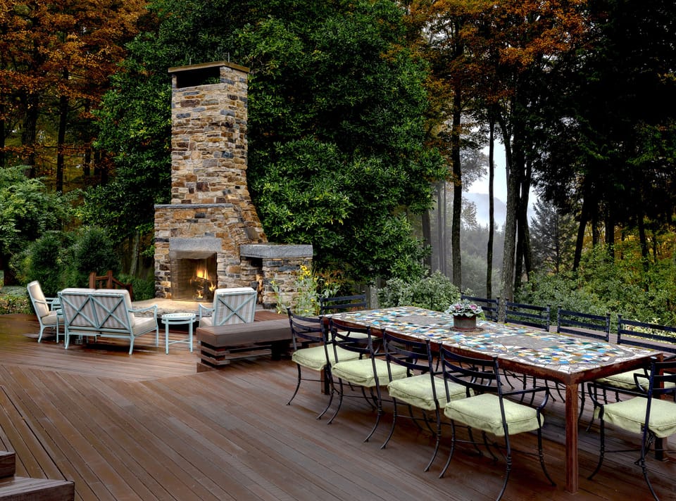 Back deck fireplace is an excellent spot to relax in the evenings.