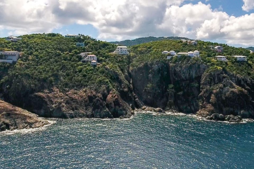 Calypso Delight (center), as seen from the ocean.