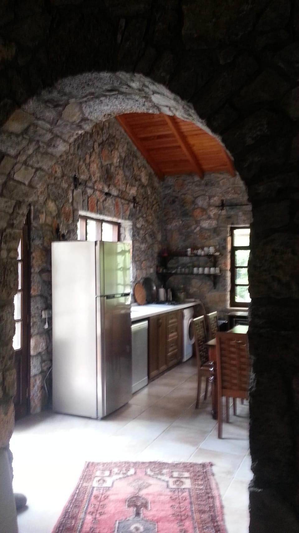 View from the historical part of the villa to the kitchen kitchen