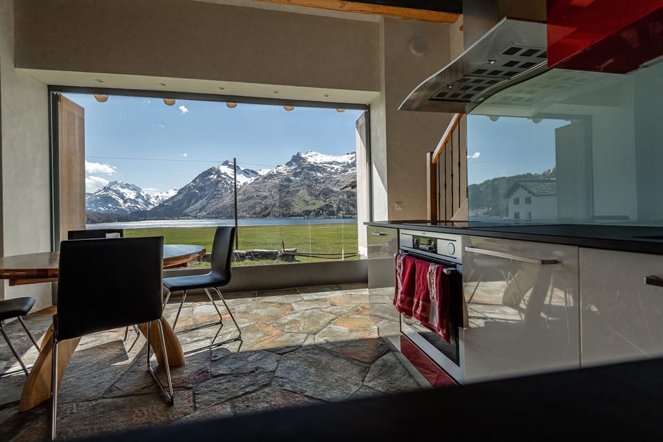 Top views of Lake Sils and the Bergell mountains