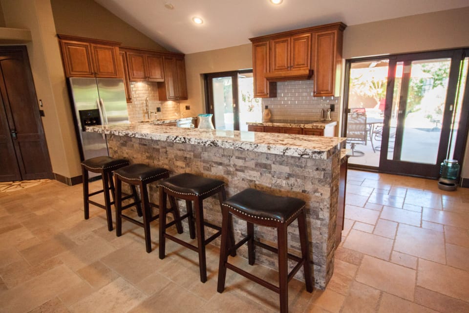 Kitchen:  four barstools at center island