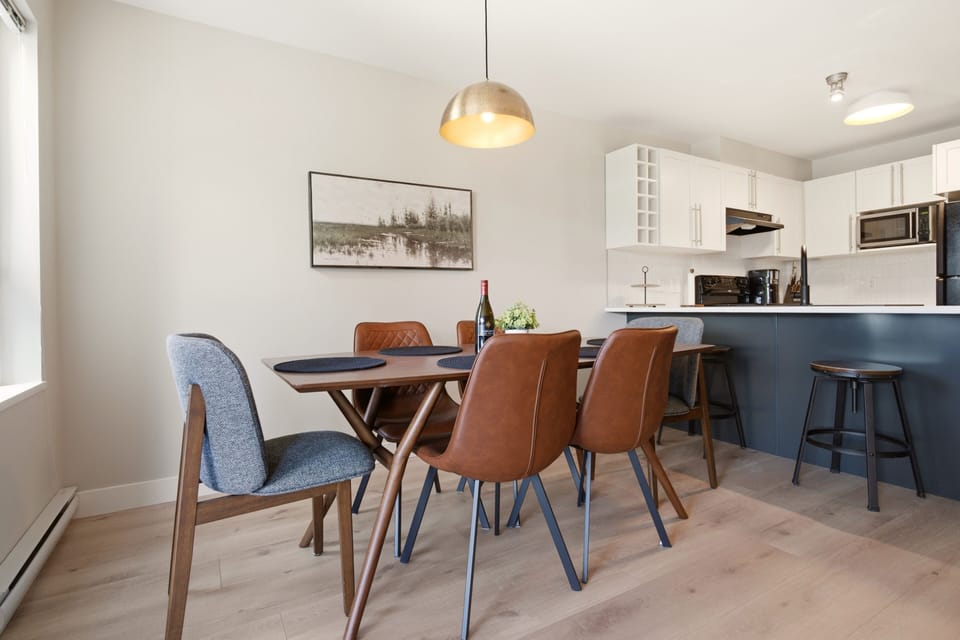 Here is this beautiful wooden dining table that seats six people
