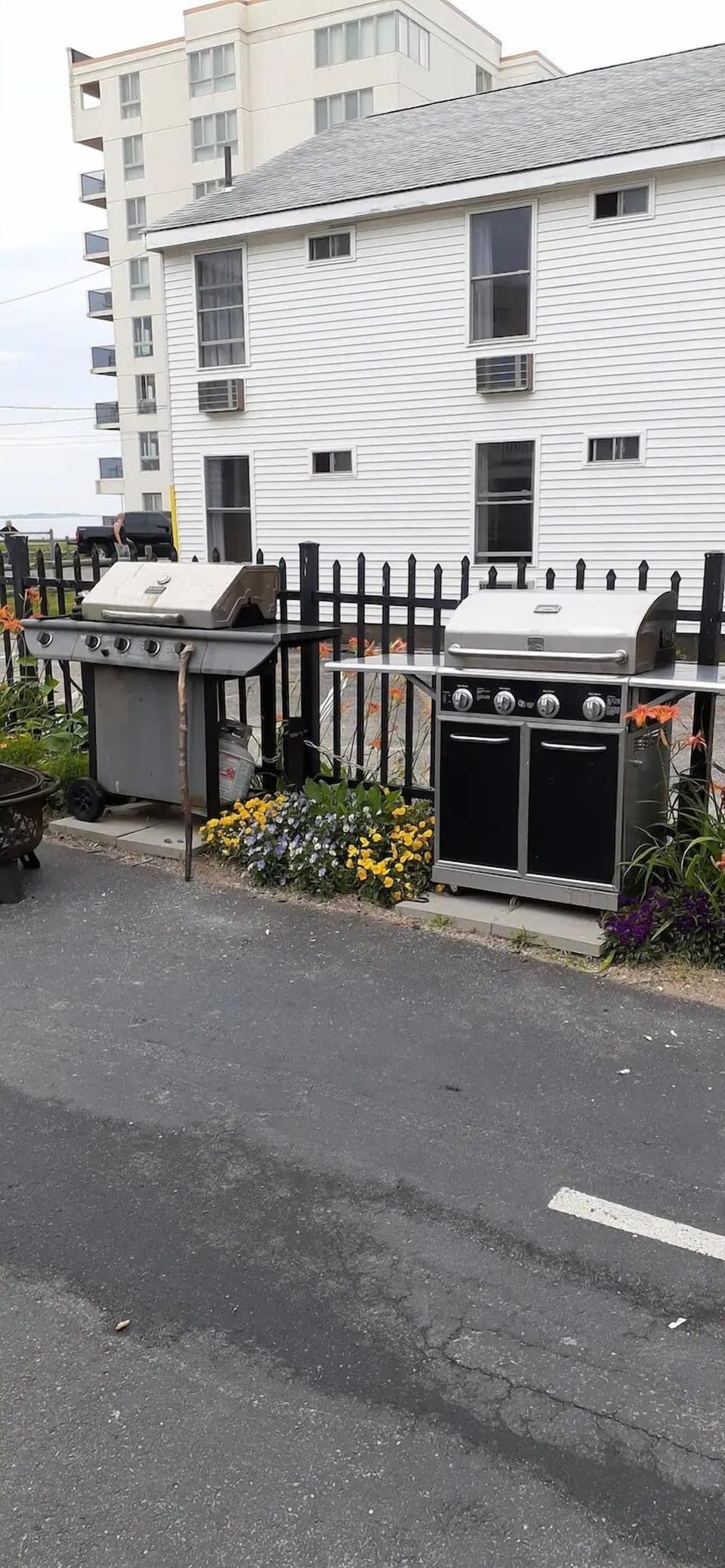 Communal grills for barbecuing.
