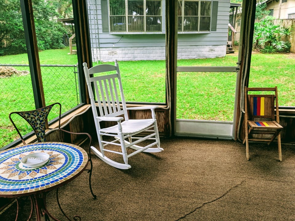 Screened in porch on canal