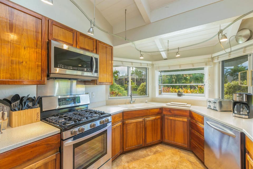 Close-up of Mala Hale’s upgraded kitchen featuring new appliances and generous counter space