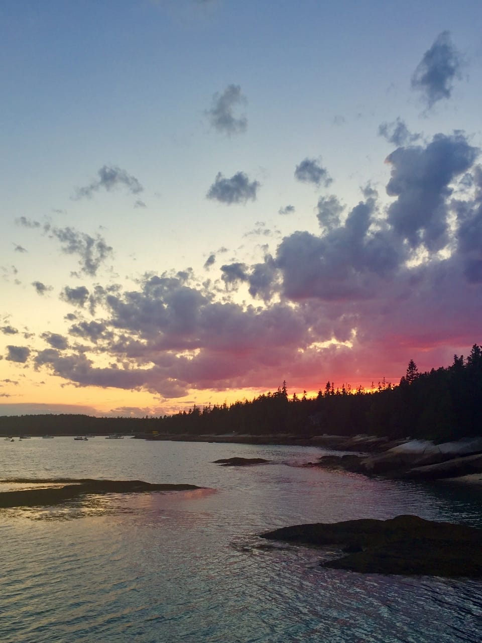 Sunset view toward Settlement Quarry from private dock in front of house