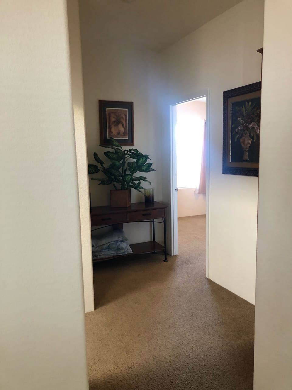Hallway leading to two bedrooms and gust bathroom 