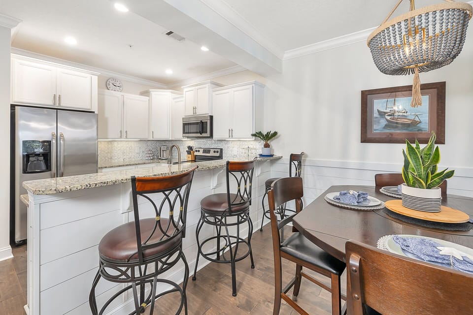 Dinging table and bar. Overlooking kitchen. 