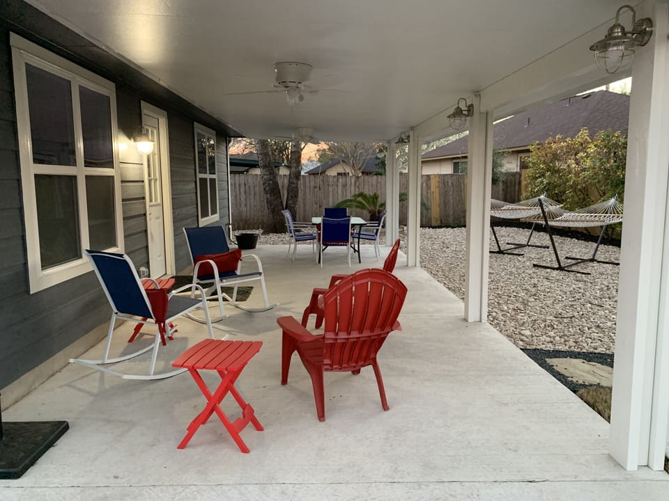 Newly built covered patio! Enjoy the sunrise and sunset outside in a hammock.