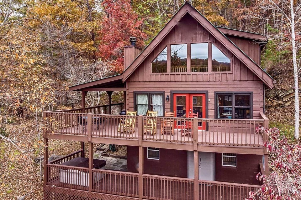 Property Exterior | 3-Story Cabin | Multi-Level Deck | Mountain Views