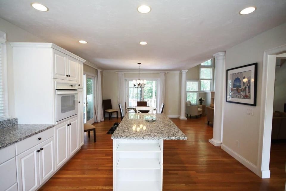 View of Kitchen out to dining area and outside deck