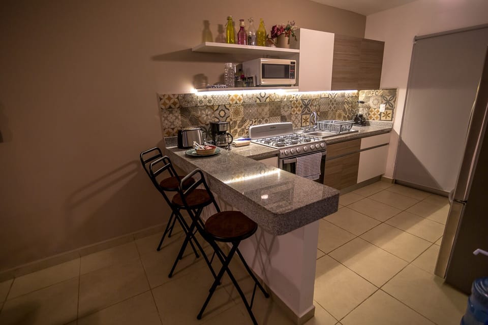 Working area and granite counter in kitchen