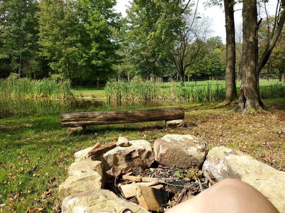 firepit by the pond. 